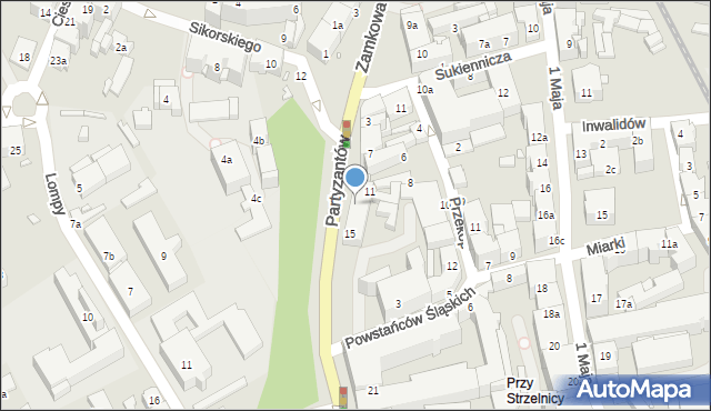 Bielsko-Biała, Partyzantów, 13, mapa Bielsko-Białej