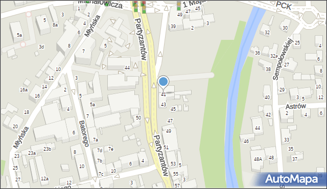 Bielsko-Biała, Partyzantów, 41, mapa Bielsko-Białej