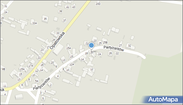 Bodzentyn, Partyzantów, 20, mapa Bodzentyn