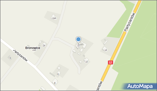 Bronowice, Partyzantów, 12, mapa Bronowice