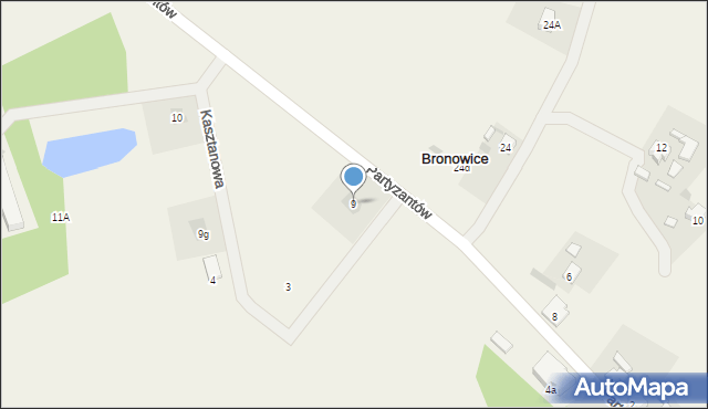 Bronowice, Partyzantów, 9, mapa Bronowice