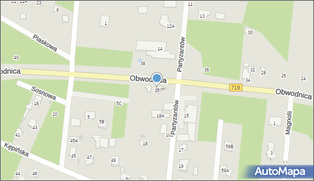 Brwinów, Partyzantów, 16, mapa Brwinów