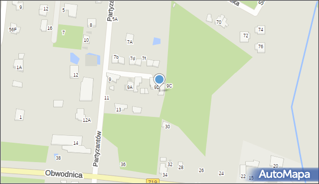 Brwinów, Partyzantów, 9e, mapa Brwinów