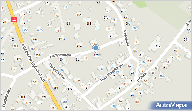 Bytom, Partyzantów, 12B, mapa Bytomia
