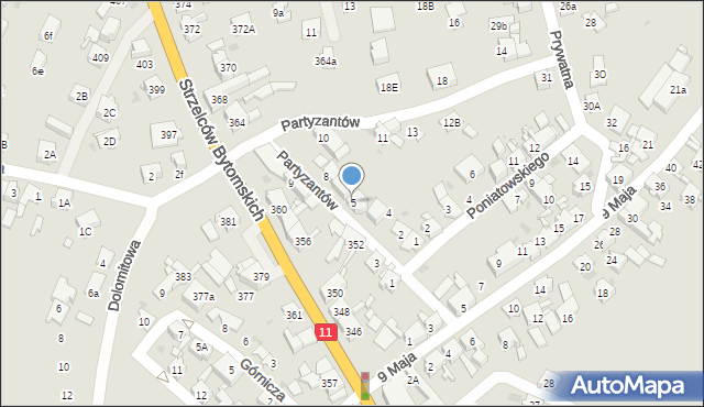 Bytom, Partyzantów, 5, mapa Bytomia