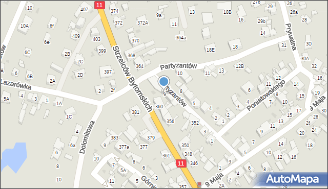Bytom, Partyzantów, 9, mapa Bytomia