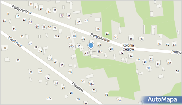Cegłów, Partyzantów, 36A, mapa Cegłów