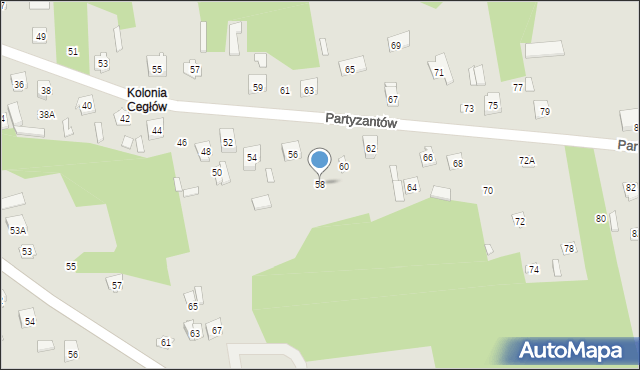 Cegłów, Partyzantów, 58, mapa Cegłów