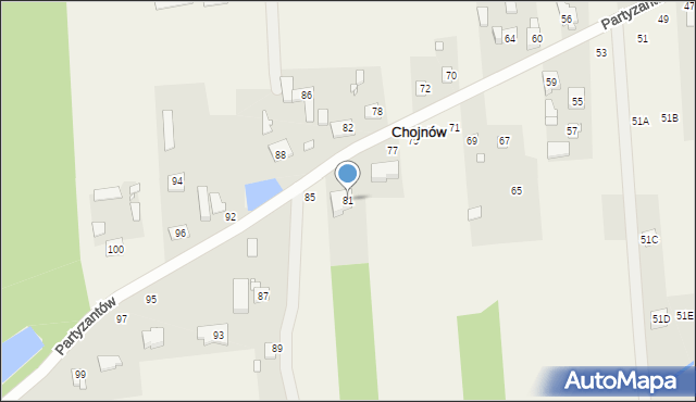 Chojnów, Partyzantów, 81, mapa Chojnów