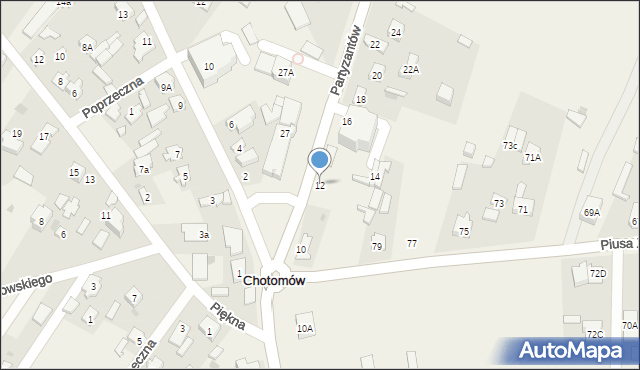 Chotomów, Partyzantów, 12, mapa Chotomów