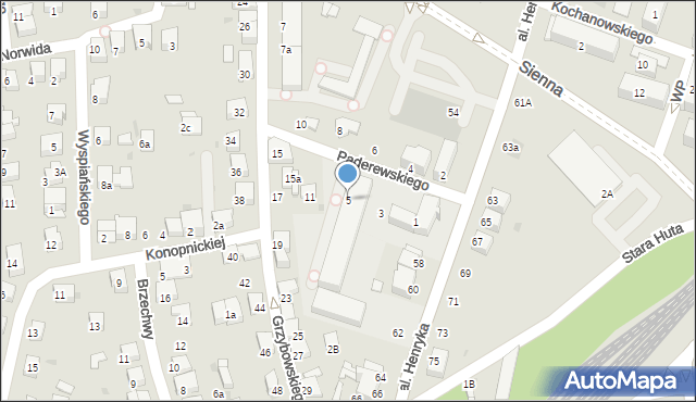 Chrzanów, Paderewskiego Ignacego Jana, 5, mapa Chrzanów