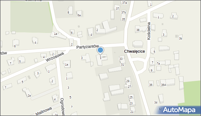 Chwalęcice, Partyzantów, 1, mapa Chwalęcice