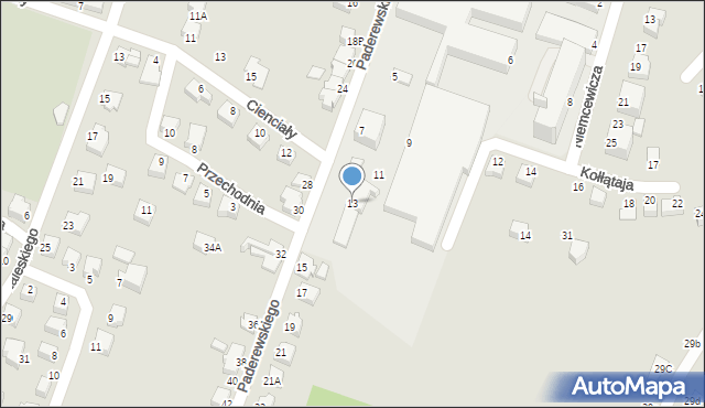 Cieszyn, Paderewskiego Ignacego Jana, 13, mapa Cieszyna