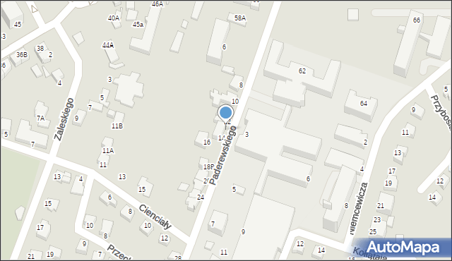 Cieszyn, Paderewskiego Ignacego Jana, 14A, mapa Cieszyna