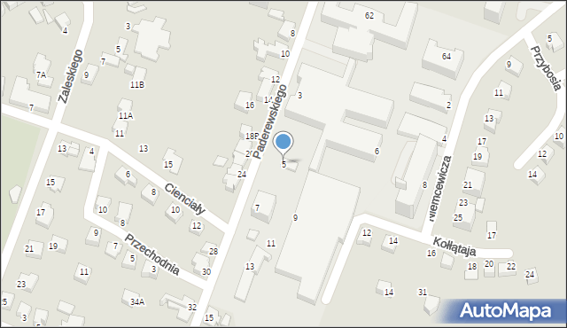 Cieszyn, Paderewskiego Ignacego Jana, 5, mapa Cieszyna