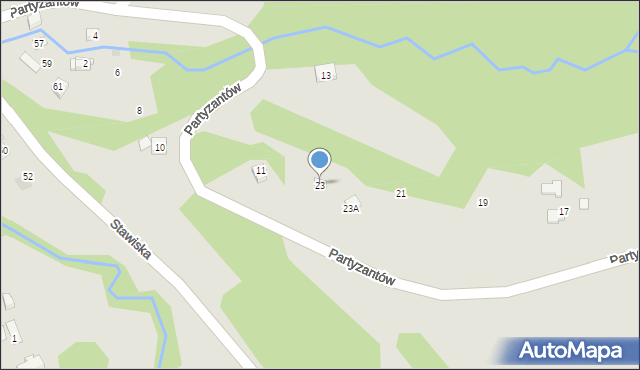 Ciężkowice, Partyzantów, 23, mapa Ciężkowice