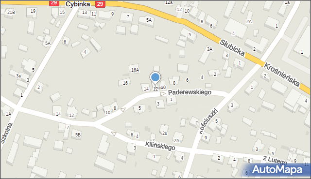 Cybinka, Paderewskiego Ignacego Jana, 12, mapa Cybinka