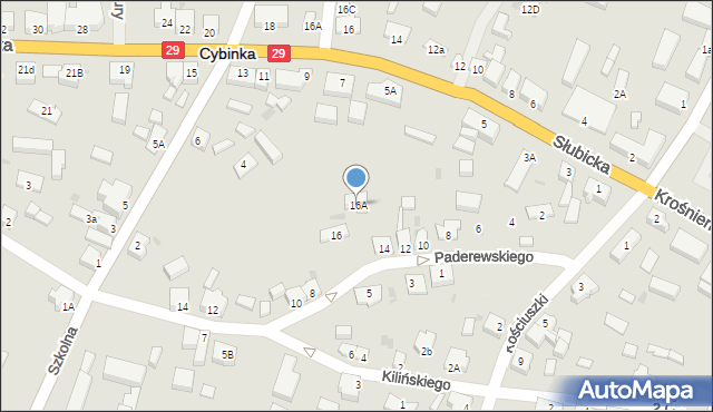 Cybinka, Paderewskiego Ignacego Jana, 16A, mapa Cybinka