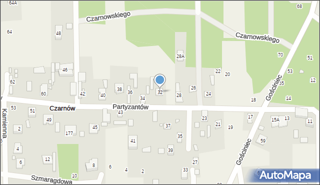 Czarnów, Partyzantów, 32, mapa Czarnów
