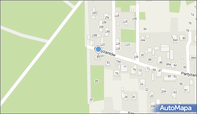 Czarnów, Partyzantów, 83, mapa Czarnów