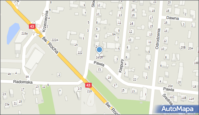 Częstochowa, Pawia, 24/26, mapa Częstochowy