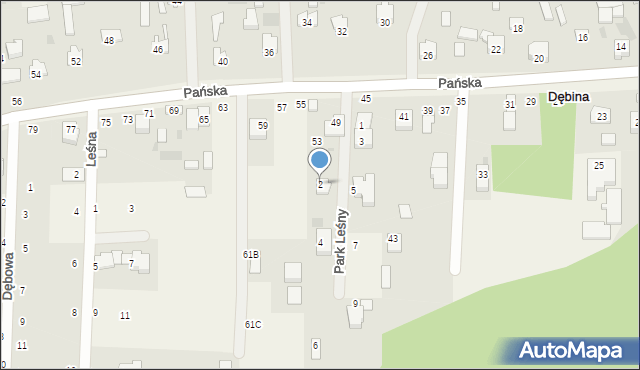 Dębina, Park Leśny, 2, mapa Dębina