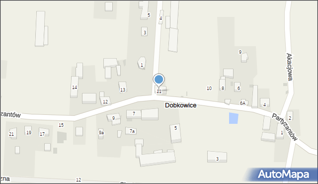 Dobkowice, Partyzantów, 11, mapa Dobkowice