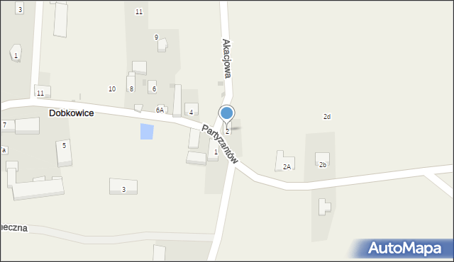 Dobkowice, Partyzantów, 2, mapa Dobkowice