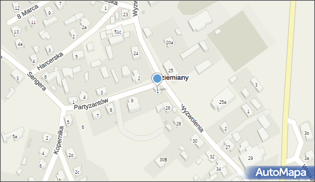 Dziemiany, Partyzantów, 1, mapa Dziemiany