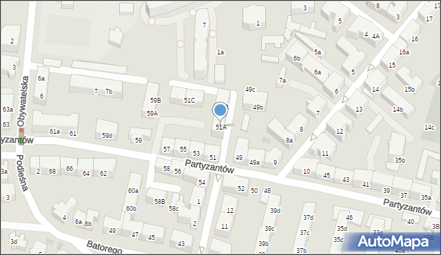 Gdańsk, Partyzantów, 51A, mapa Gdańska