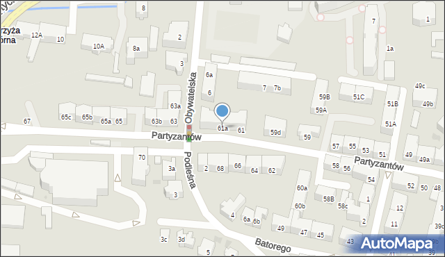 Gdańsk, Partyzantów, 61a, mapa Gdańska