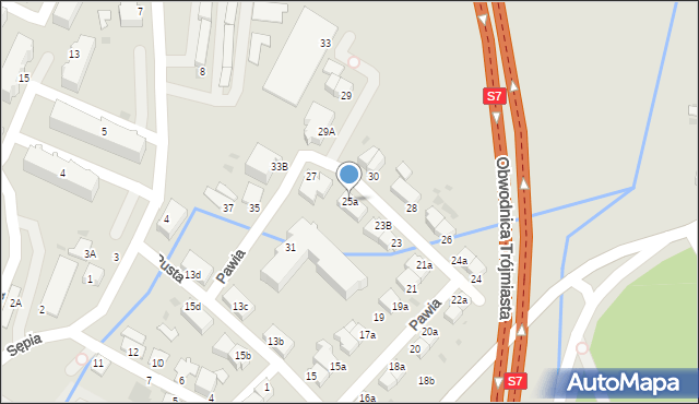 Gdynia, Pawia, 25a, mapa Gdyni