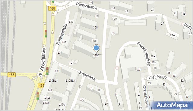 Gdynia, Partyzantów, 39IV, mapa Gdyni