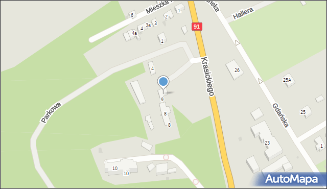 Gniew, Parkowa, 3, mapa Gniew