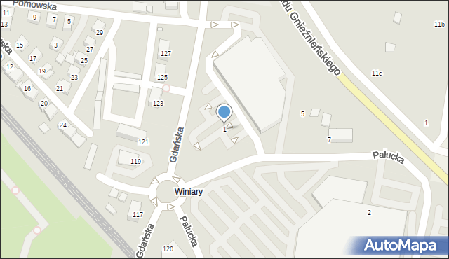 Gniezno, Pałucka, 1, mapa Gniezna