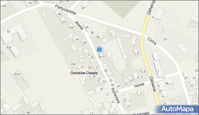 Gorzków-Osada, Partyzantów, 32, mapa Gorzków-Osada