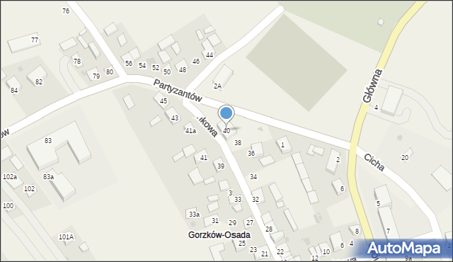 Gorzków-Osada, Partyzantów, 40, mapa Gorzków-Osada