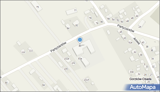 Gorzków-Osada, Partyzantów, 83, mapa Gorzków-Osada