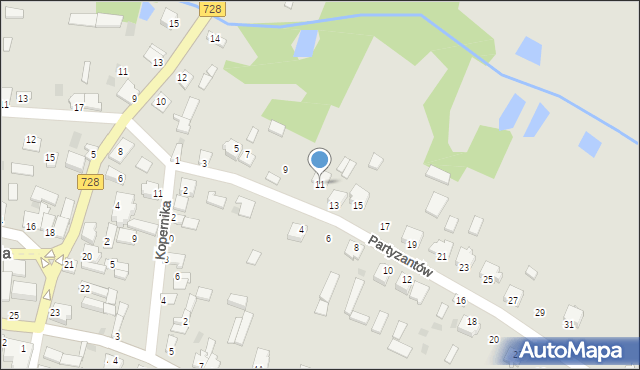 Gowarczów, Partyzantów, 11, mapa Gowarczów