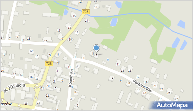 Gowarczów, Partyzantów, 7, mapa Gowarczów