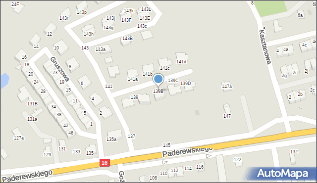 Grudziądz, Paderewskiego Ignacego Jana, 139B, mapa Grudziądza