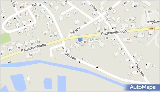 Grudziądz, Paderewskiego Ignacego Jana, 58a, mapa Grudziądza