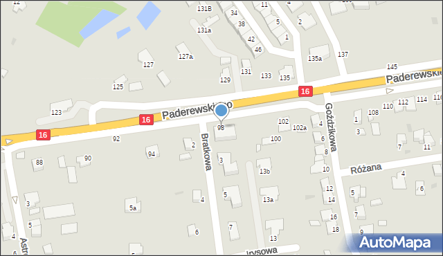 Grudziądz, Paderewskiego Ignacego Jana, 98, mapa Grudziądza