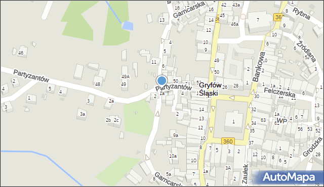 Gryfów Śląski, Partyzantów, 1a, mapa Gryfów Śląski