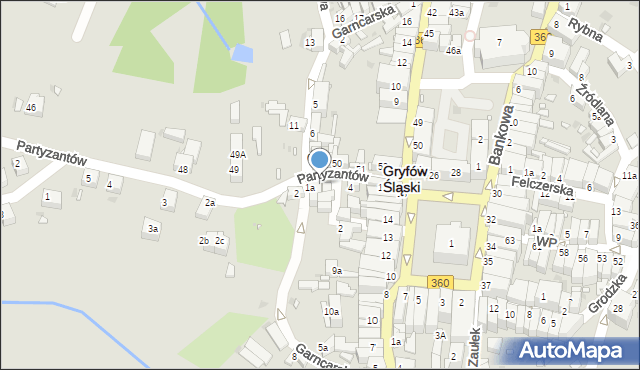 Gryfów Śląski, Partyzantów, 1b, mapa Gryfów Śląski