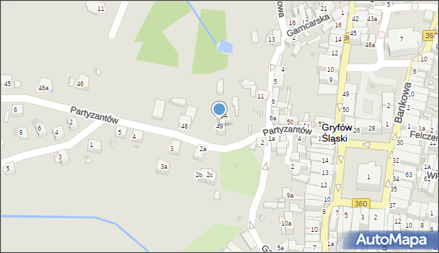 Gryfów Śląski, Partyzantów, 49, mapa Gryfów Śląski