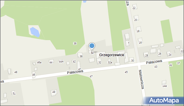 Grzegorzewice, Pałacowa, 34, mapa Grzegorzewice