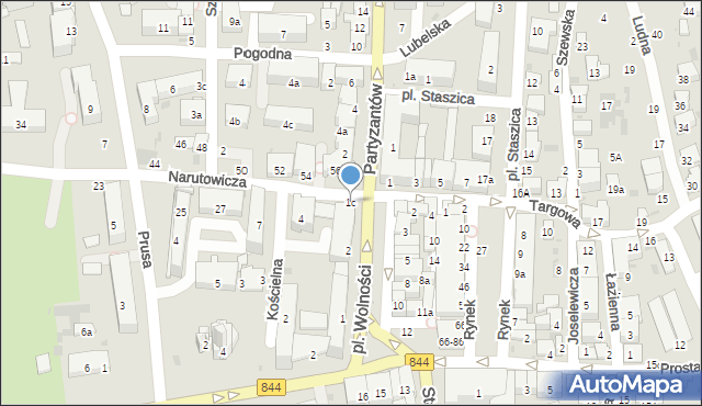 Hrubieszów, Partyzantów, 1c, mapa Hrubieszów