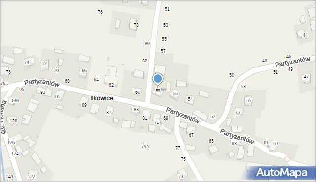 Ilkowice, Partyzantów, 58, mapa Ilkowice
