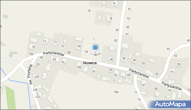 Ilkowice, Partyzantów, 62, mapa Ilkowice
